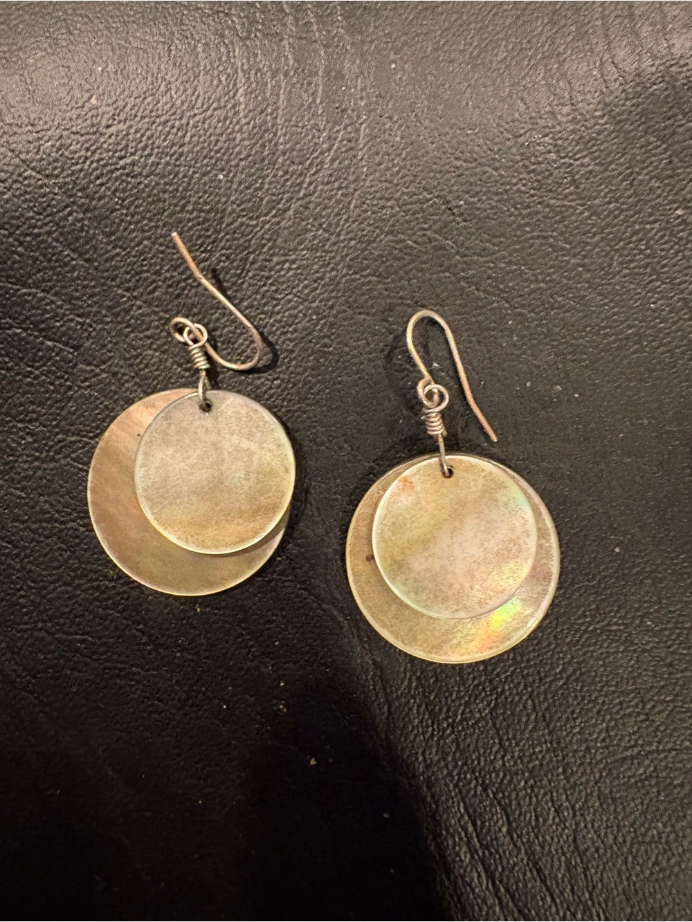 Layered Disc Drop Earrings in Iridescent Gold